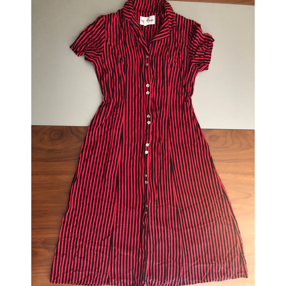 Vintage red and black striped midi dress